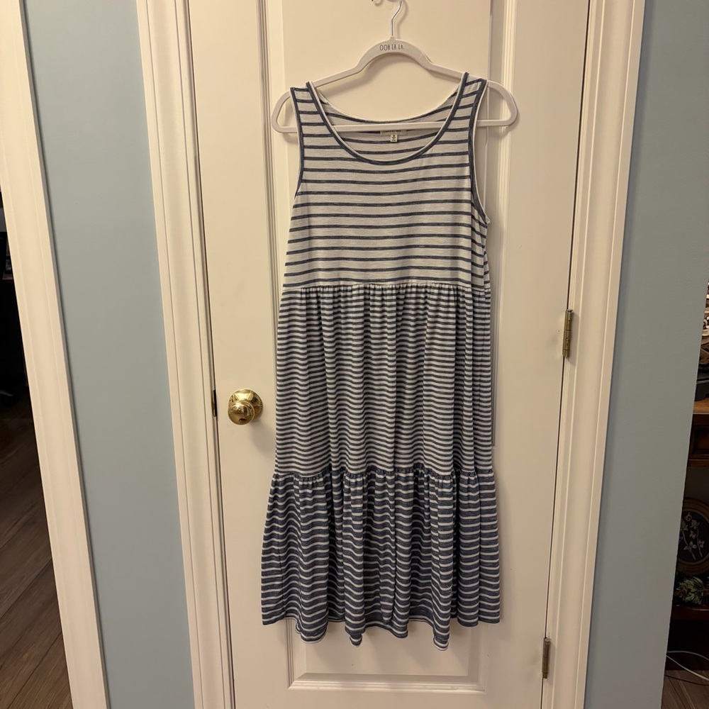 Max Studio Navy and White Striped Dress Size Medium